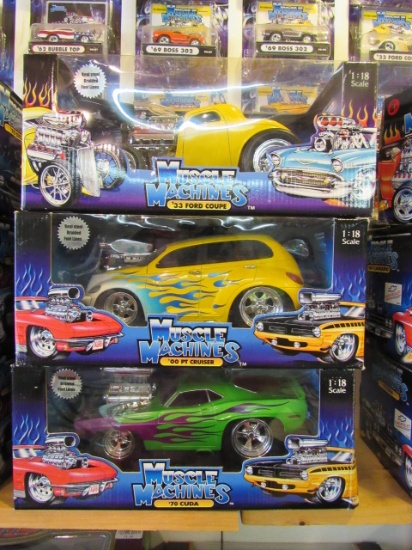 (3) Muscle Machines 1:18 Scale Die Cast Collectible Cars