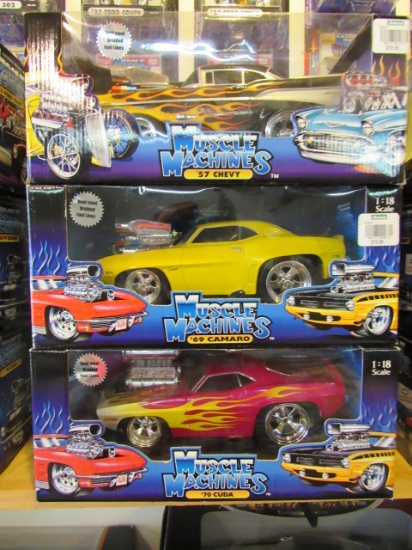 (3) Muscle Machines 1:18 Scale Die Cast Collectible Cars