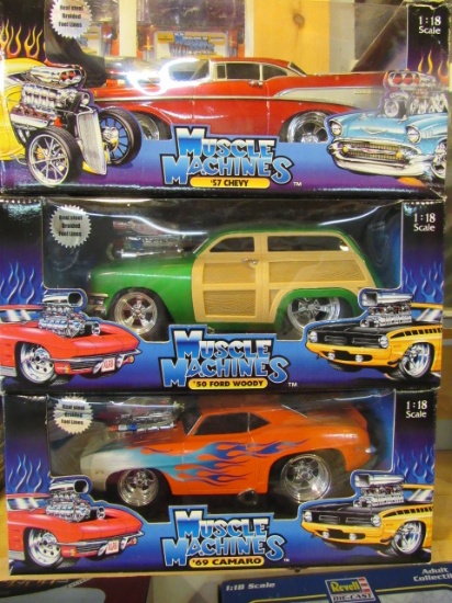 (3) Muscle Machines 1:18 Scale Die Cast Collectible Cars