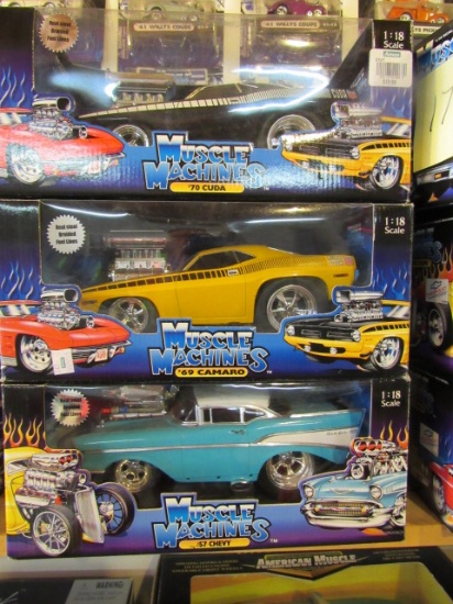 (3) Muscle Machines 1:18 Scale Die Cast Collectible Cars