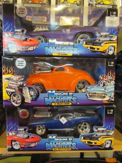 (3) Muscle Machines 1:18 Scale Die Cast Collectible Cars