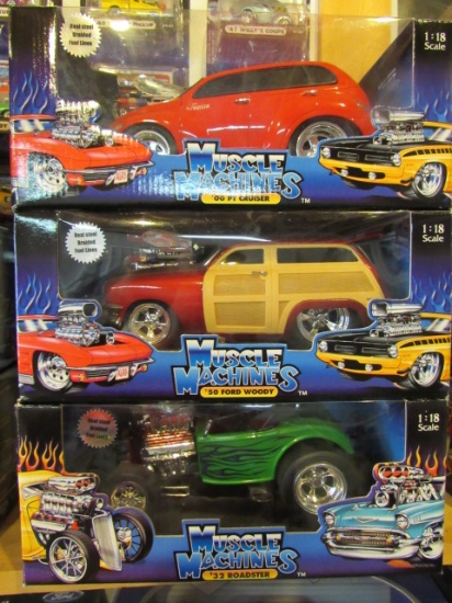 (3) Muscle Machines 1:18 Scale Die Cast Collectible Cars