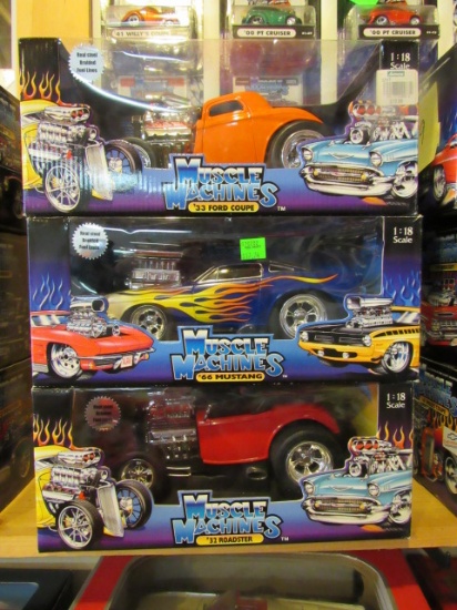 (3) Muscle Machines 1:18 Scale Die Cast Collectible Cars