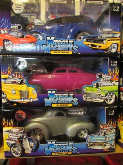 (3) Muscle Machines 1:18 Scale Die Cast Collectible Cars