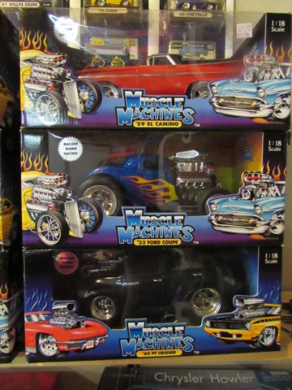 (3) Muscle Machines 1:18 Scale Die Cast Collectible Cars