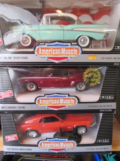 (3)  American Muscle 1:18 Scale Die Cast Collectible Cars