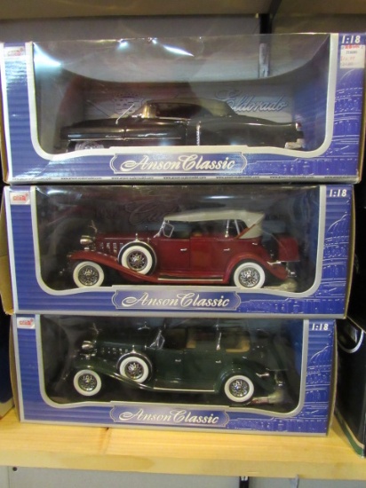 (3) Anson Classic 1:18 Scale Die Cast Collectible Cars