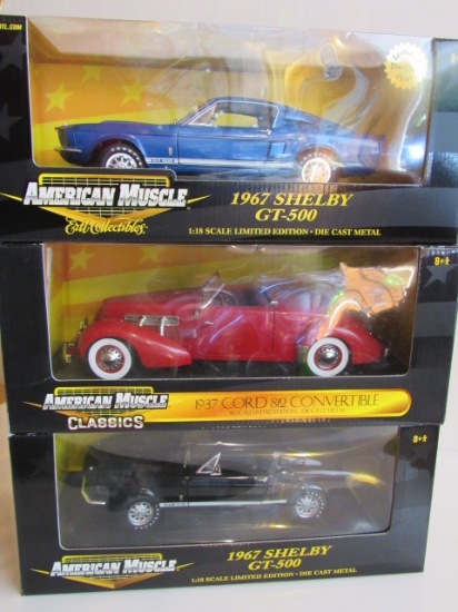 (3) American Muscle 1:18 Scale Die Cast Collectible Cars