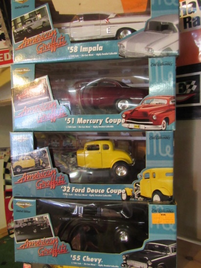 (4) American Muscle 1:18 Scale Die Cast Collectible Cars