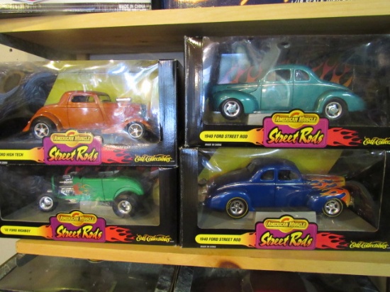 (4) American Muscle Street Rods 1:18 Scale Die Cast Collectible Cars