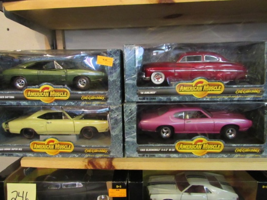 (4) American Muscle 1:18 Scale Die Cast Collectible Cars