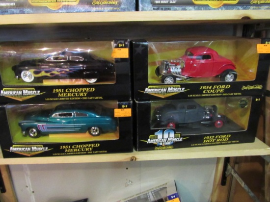 (4) American Muscle 1:18 Scale Die Cast Collectible Cars