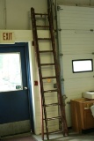 Antique 20' Wood Extension Ladder in red paint