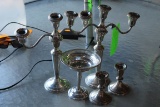 (4) Weighted Sterling Candlesticks & Candy Dish