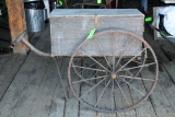 Antique Iron Wheeled Cart w/ Wooden Box