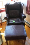 Leather Wingback Chair w/ Ottoman