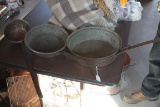 (3) Antique Copper Pans w/ Wrought Iron Handles