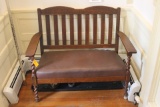 Oak Mission Style Hall Seat w/ Twisted Lags