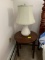 Round Drop Leaf Nightstand w/ Table Lamp