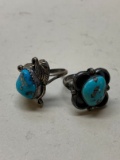 (2) Sterling Silver and Turquoise Ladies Rings