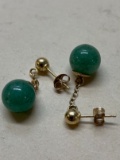 Pair of 14K Yellow Gold and Jade Earrings