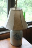 Antique Cobalt Decorated Two Gallon Stoneware Crock Lamp