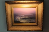 Oil on Board Sea Scape Painting w/ Gilded Frame & light