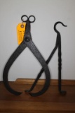 Wrought Iron Wall Mount Hook & Tongs