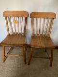 (2) Antique Plank Seat Chairs