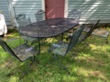 Oval Expanded Metal Patio Table w/ (6) Chairs & (2) Stands