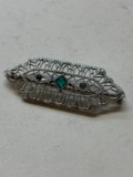 White Metal and Rhinestone Art Deco Brooch, Signed 