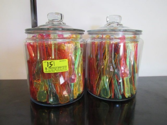 (2) Glass Canisters with gelato spoons