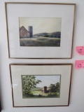 (2) Country Barn Scene Watercolors