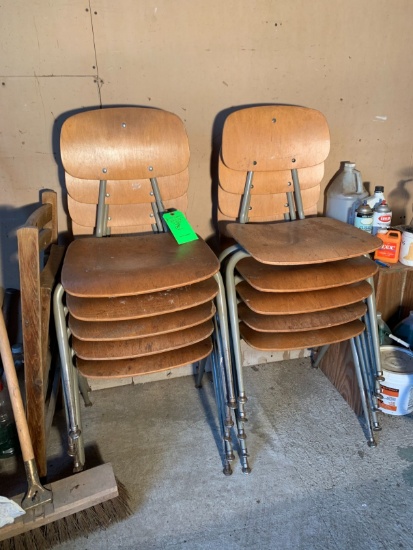 (10) Classic Veneer & Metal School Chairs
