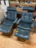 Pair of Leather Contemporary Reclining Chairs w/ Ottomans