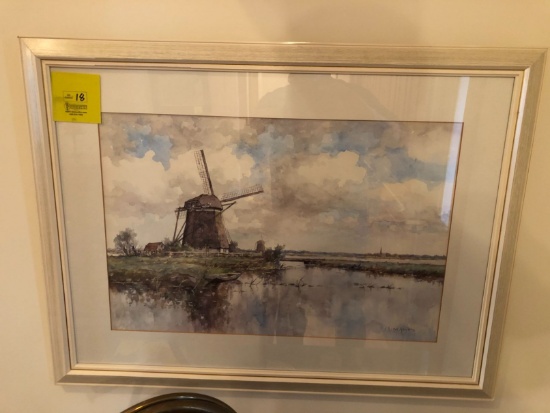 Watercolor Painting Depictng a Wind Mill