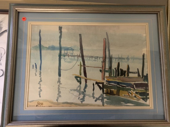 Edward Lis Watercolor Harbor Scene