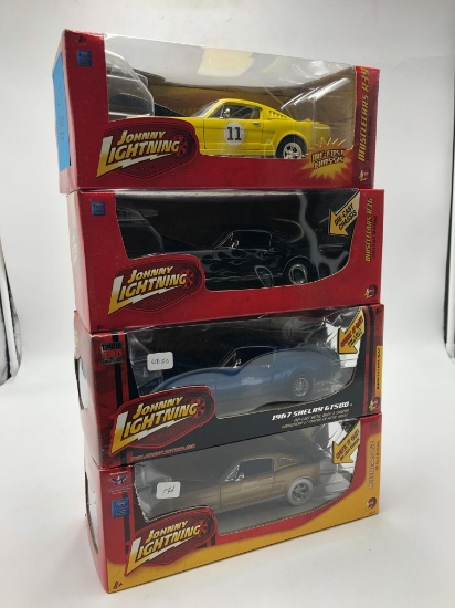 (4) Johnny Lightning 1:24 Scale Diecast Mustang Replicas