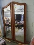 Pair of Mirrored French Beveled Mirror Armoire Doors