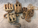 (5) Large Block and Tackle Pulleys