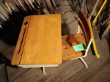 Vintage Child's Steel & Wood School Desk & Chair