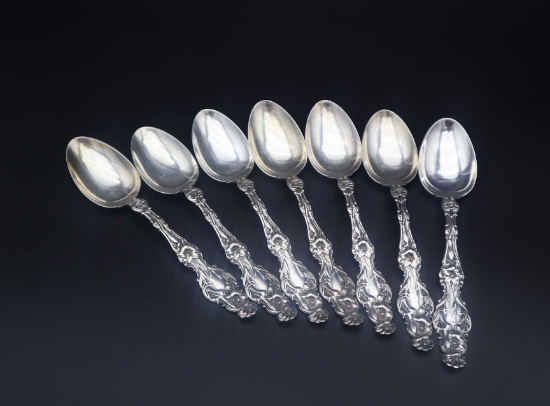 Set of (7) Gorham-Whiting Lily Pattern Sterling Silver Tea Spoons