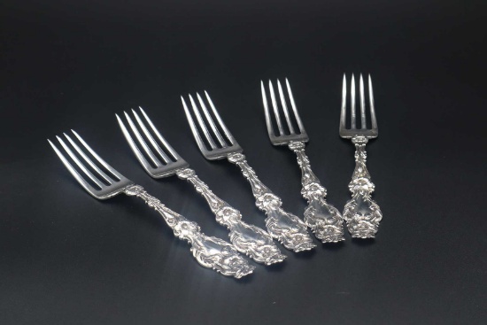 Set of (5) Gorham-Whiting Lily Pattern Sterling Silver Forks