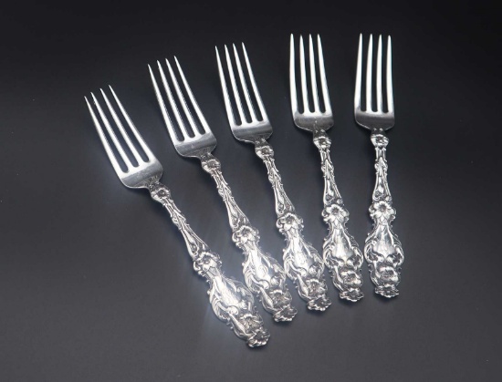 Set of (5) Gorham-Whiting Lily Pattern Sterling Silver Forks