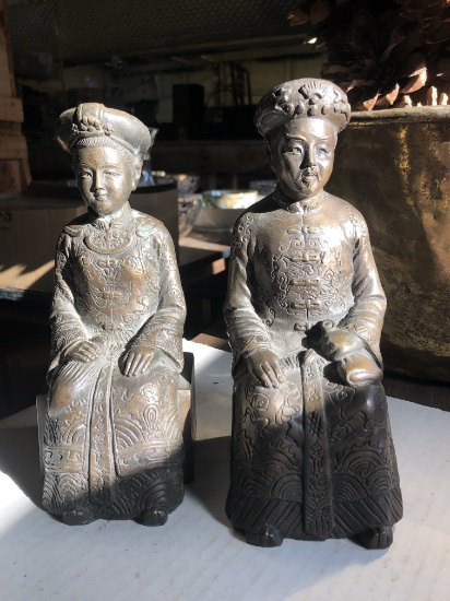 Pair Chinese Elders Bookends in Bronze