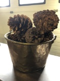 19th C Fireplace Bucket with Nice Large Pine Cones