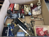 Box Lot, Buckles, Tools, Knives, Jewelry, Etc.