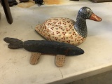 Decorative Fish Decoy Carving & Solis sgnd Mexican Pottery Duck