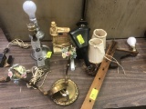 Lamp Lot, Pewter, Brass Sconce, Exterior Carriage Type, Primitive