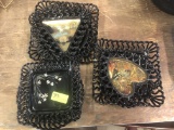 (7) Pieces Victorian Black Milk Glass Reticulated Plates